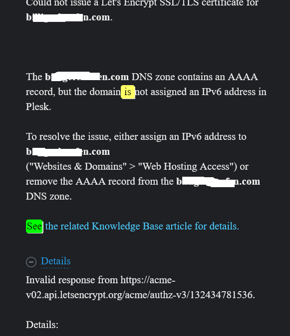 Plesk Panel SSL IPv6 AAAA Hatası Çözümü